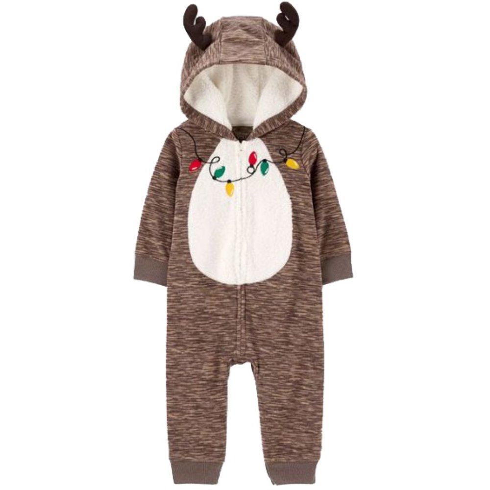 Carter's - Reindeer Fleece Hooded Romper - Size 3M